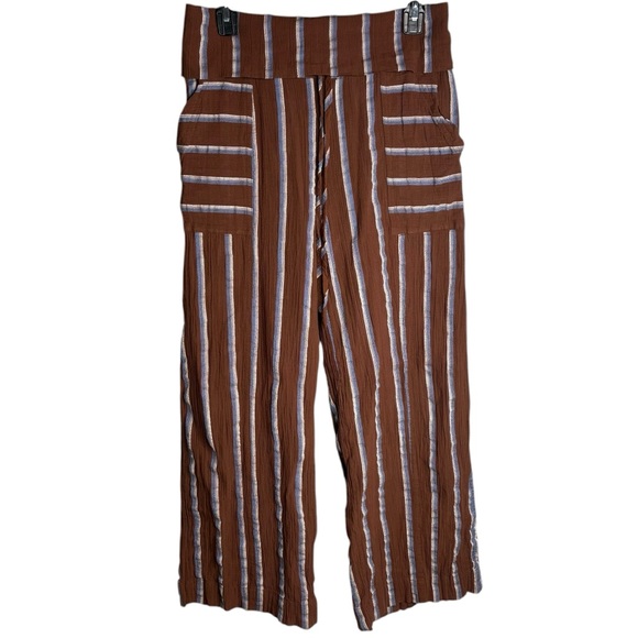 Free People came to play wide leg striped pants Brown Cream blue women’s size xs - Picture 2 of 7